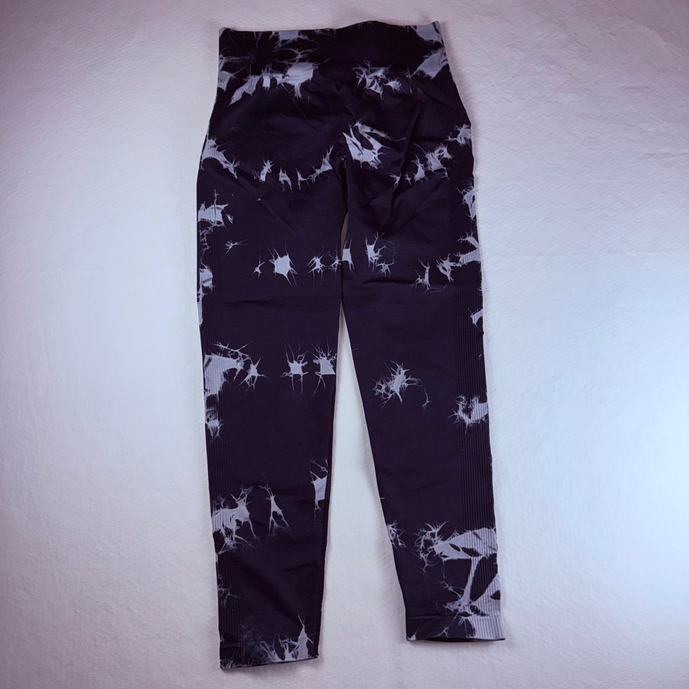 Seamless Tie Dye Scrunch Butt Leggings Black White High Waist Yoga Pants Large